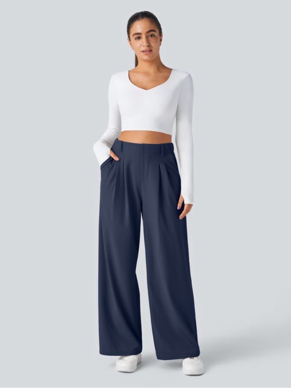 Halara Flex™ High Waisted Pocket Wide Leg Waffle Work Pants - Picture 2 of 8